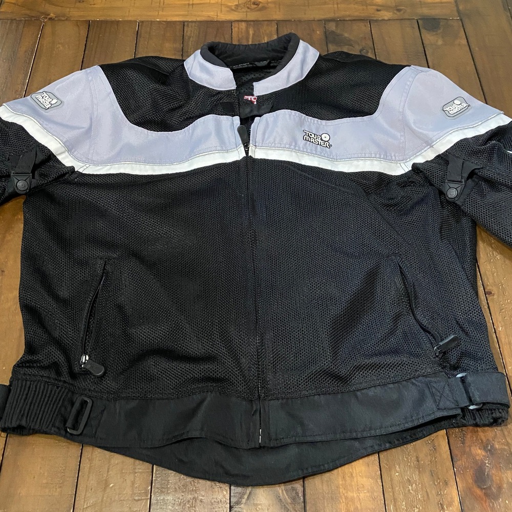 Tour Master Draft Air Mesh Motorcycle Jacket Mens XXL Black Silver Reflective